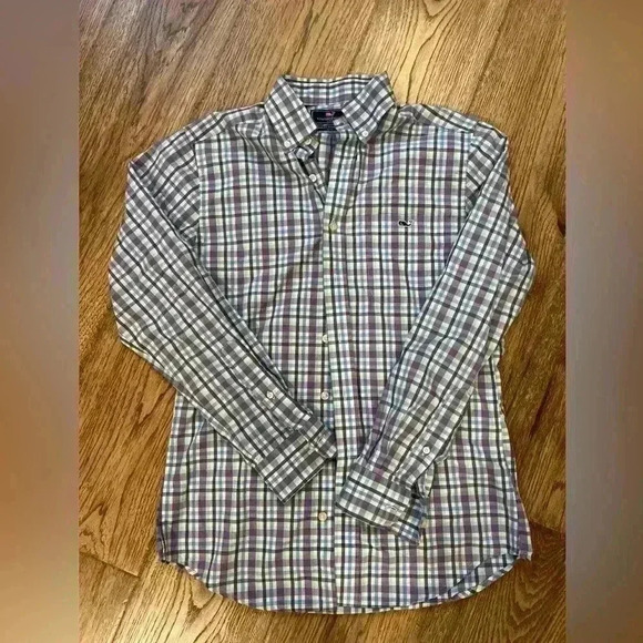 Vineyard Vines Shirt Mens Small Blue/Purple Plaid Slim Fit Whale L/S Button Down - Picture 1 of 4